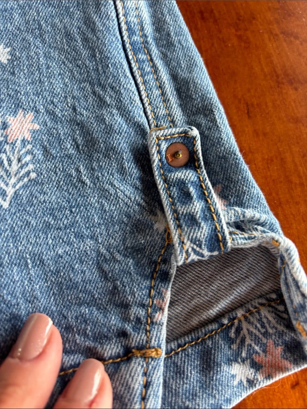 Anthropologie-Pilcro Blue Embroidered Denim Button-Front Shorts - Picture 6 of 7